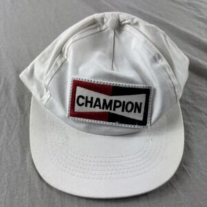 Vintage Champion Spark Plug SnapBack Hat White Universal Mechanic Adjustable Cap